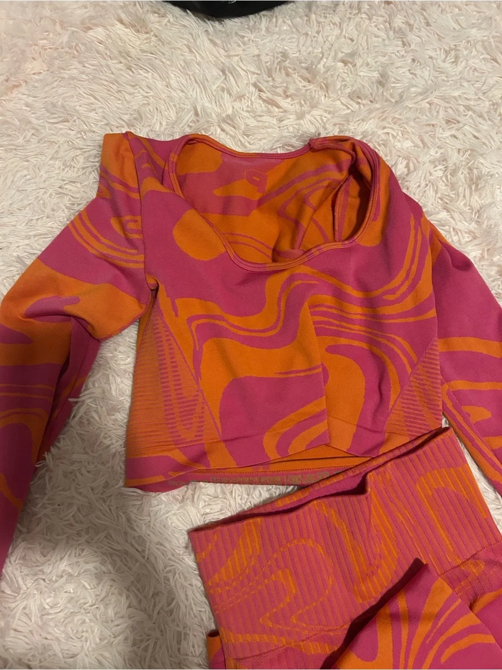 Gym outfit Bundle Pink & Orange Swirl Active Set - Crop Top & Leggings